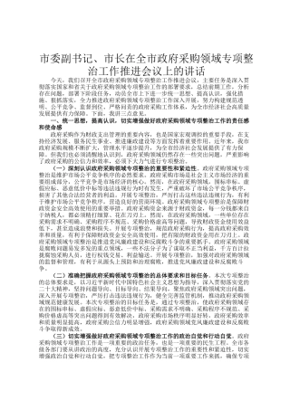 市委副书记、市长在全市政府采购领域专项整治工作推进会议上的讲话