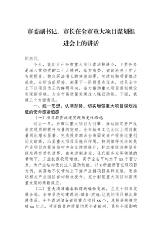 市委副书记、市长在全市重大项目谋划推进会上的讲话