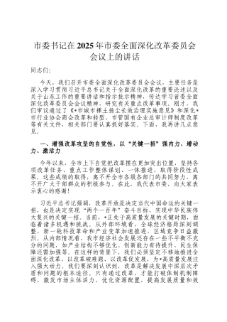 市委书记在2025年市委全面深化改革委员会会议上的讲话