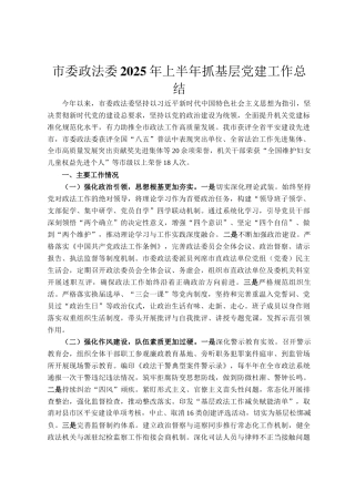 市委政法委2025年上半年抓基层党建工作总结