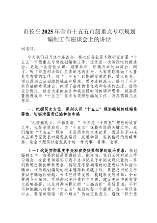 市长在2025年全市十五五市级重点专项规划编制工作座谈会上的讲话