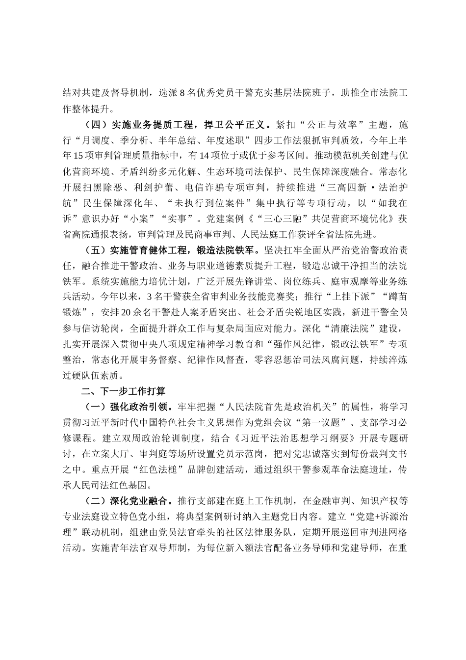 市中级人民法院党组2025年上半年党建工作总结_第2页