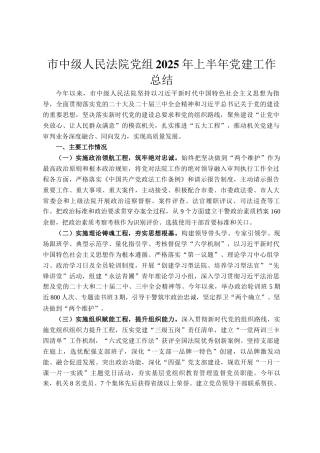 市中级人民法院党组2025年上半年党建工作总结