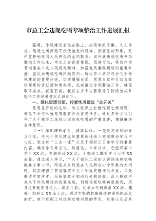 市总工会违规吃喝专项整治工作进展汇报
