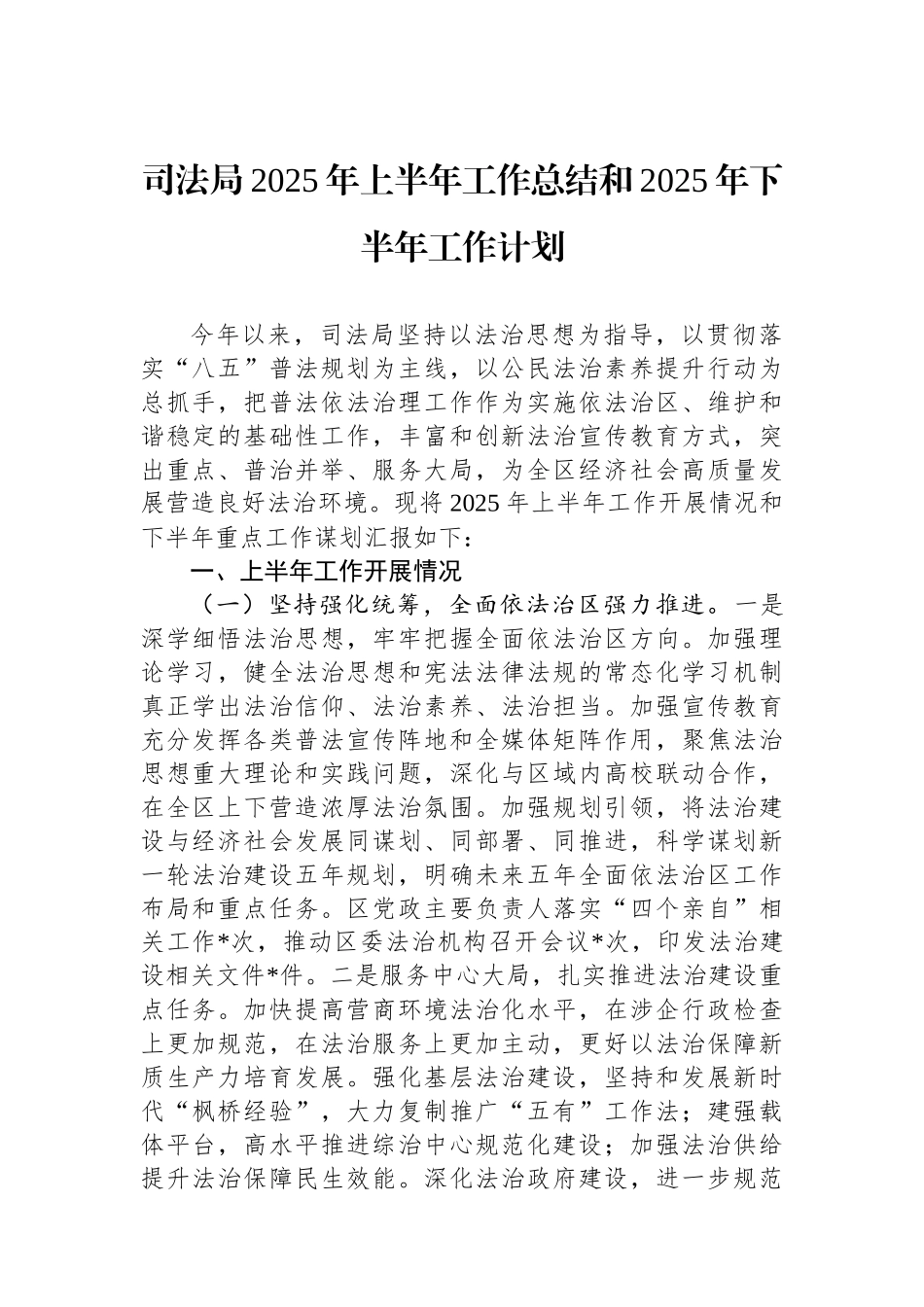 司法局2025年上半年工作总结和2025年下半年工作计划_第1页