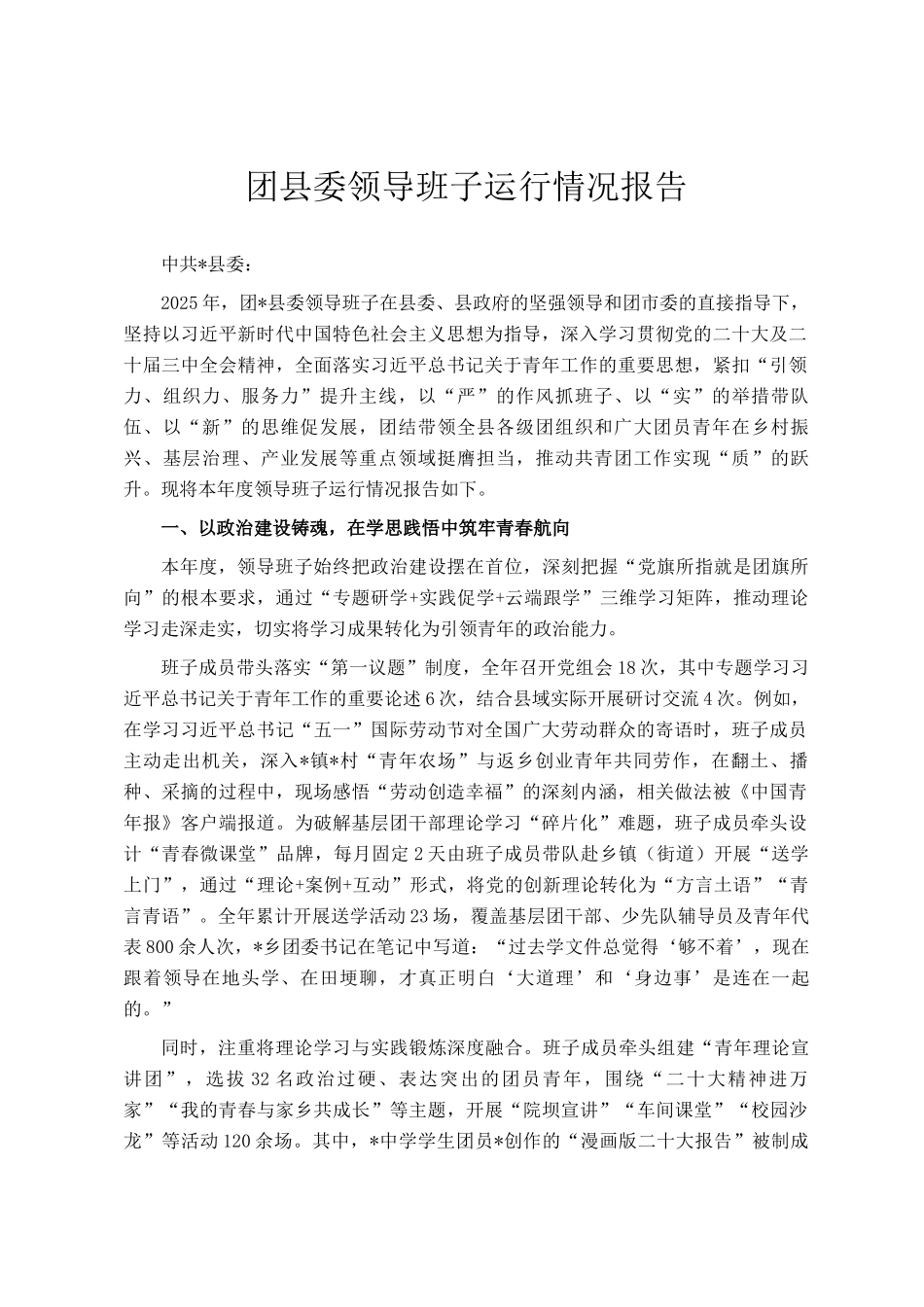 团县委领导班子运行情况报告_第1页