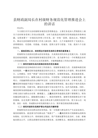 县财政副局长在村级财务规范化管理推进会上的讲话