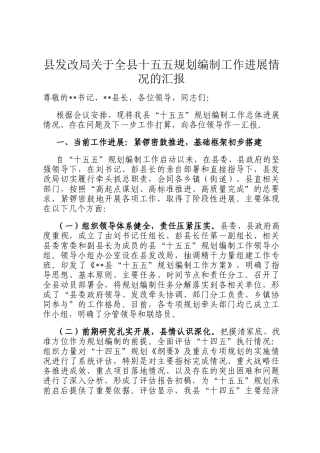 县发改局关于全县十五五规划编制工作进展情况的汇报