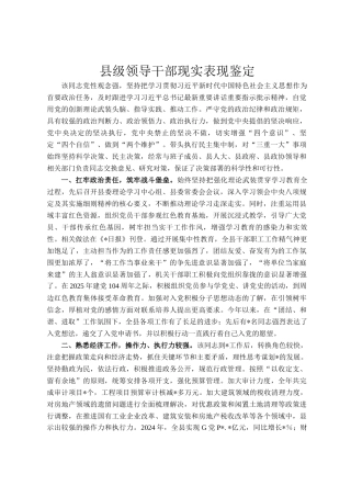 县级领导干部现实表现鉴定