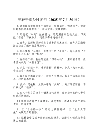 年轻干部类过渡句（2025年7月30日）