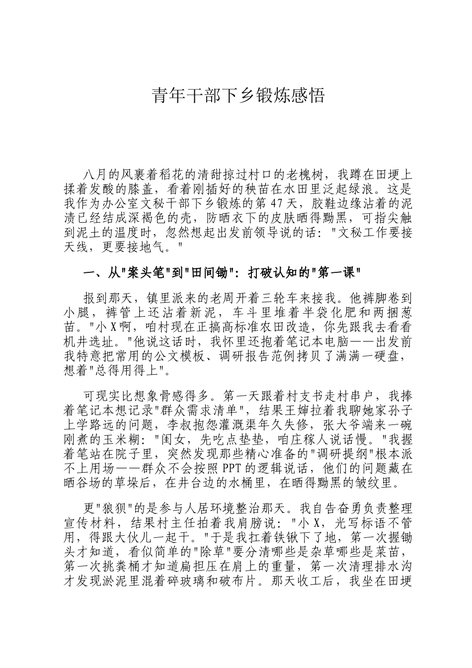 青年干部下乡锻炼感悟_第1页