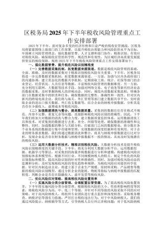 区税务局2025年下半年税收风险管理重点工作安排部署