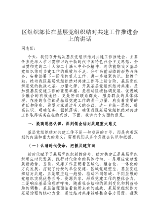 区组织部长在基层党组织结对共建工作推进会上的讲话