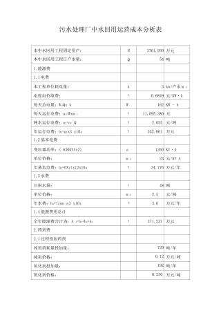 污水处理厂中水回用运营成本分析表