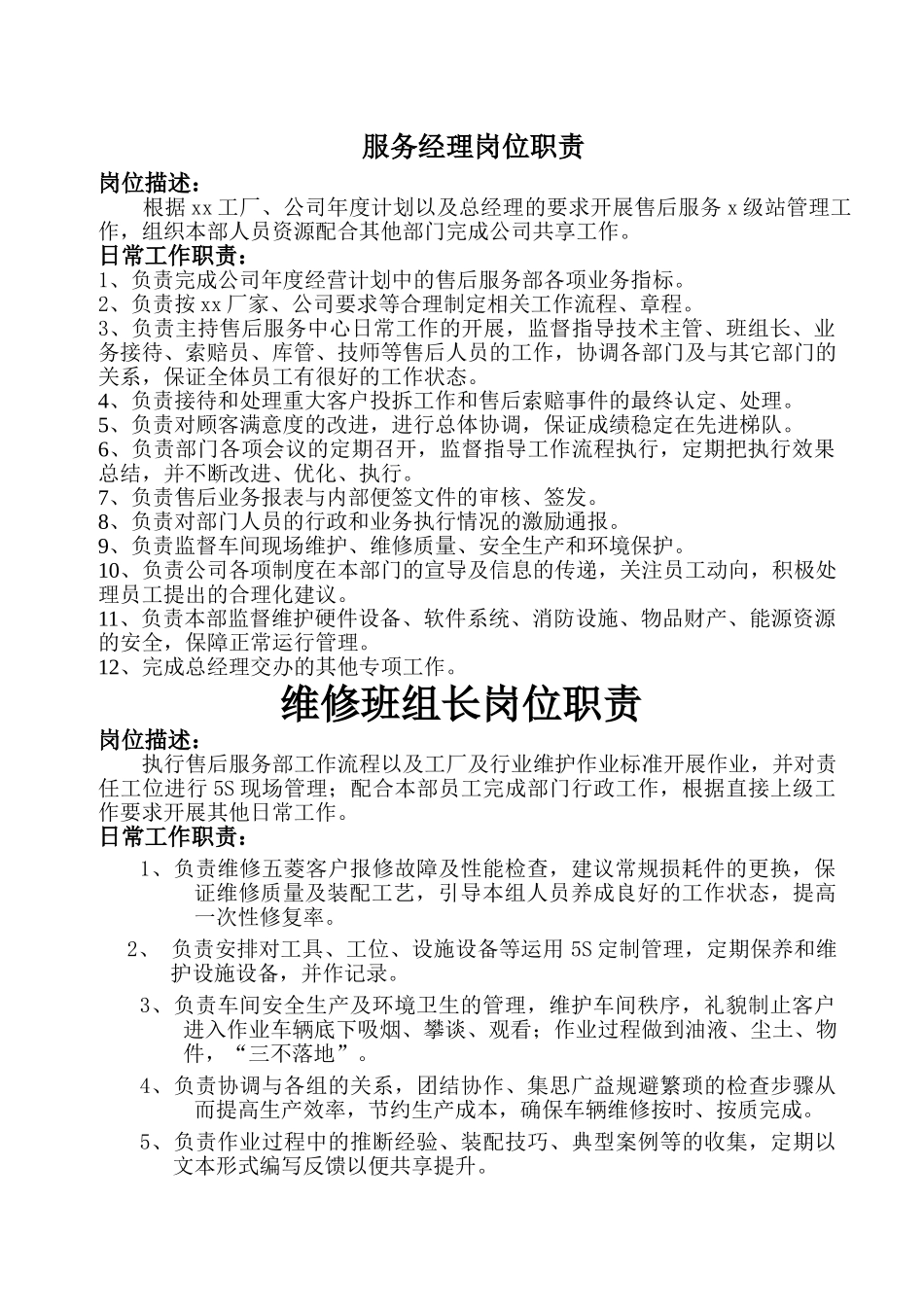 汽车4s店各岗位职责模板_第1页