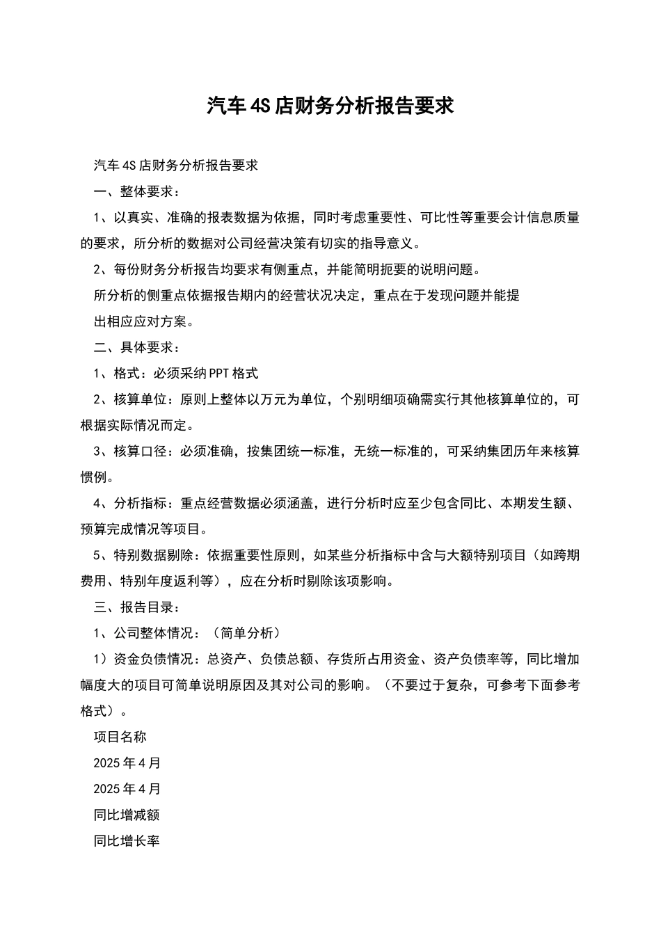 汽车4S店财务分析报告要求_第1页