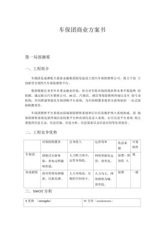 汽车保险团购网商业计划书