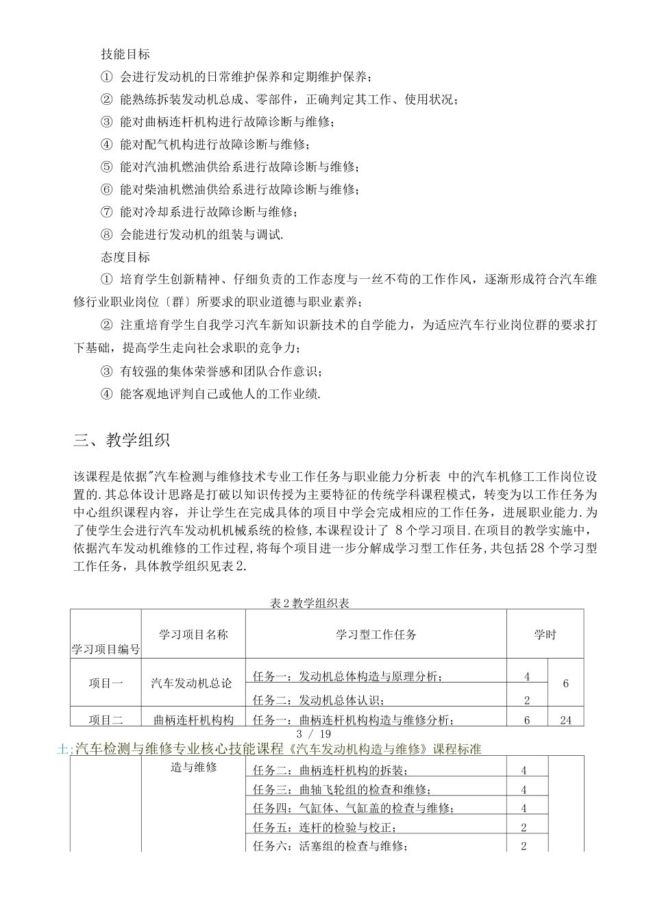 汽车发动机构造与维修课程标准_第3页