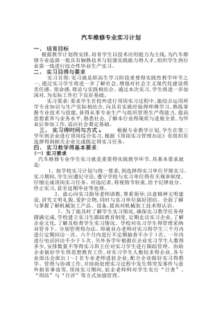 汽车维修专业实习计划1