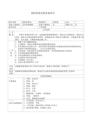 消防管理员职务说明书