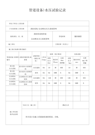 消防隐蔽工程验收记录表