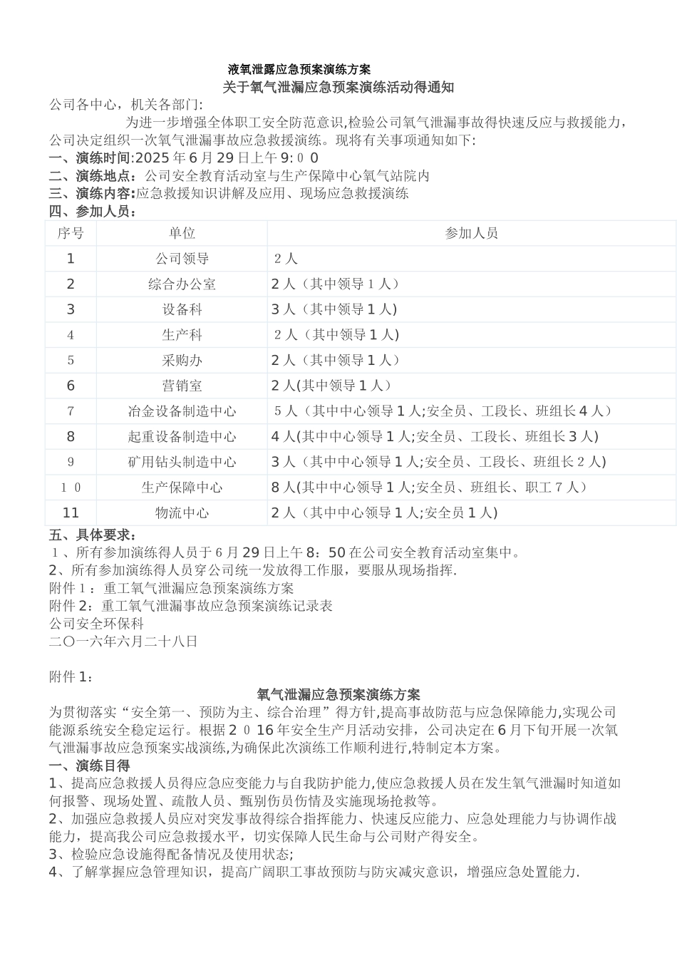 液氧泄露应急预案演练方案_第1页