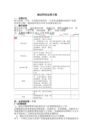 淘宝店运营方案