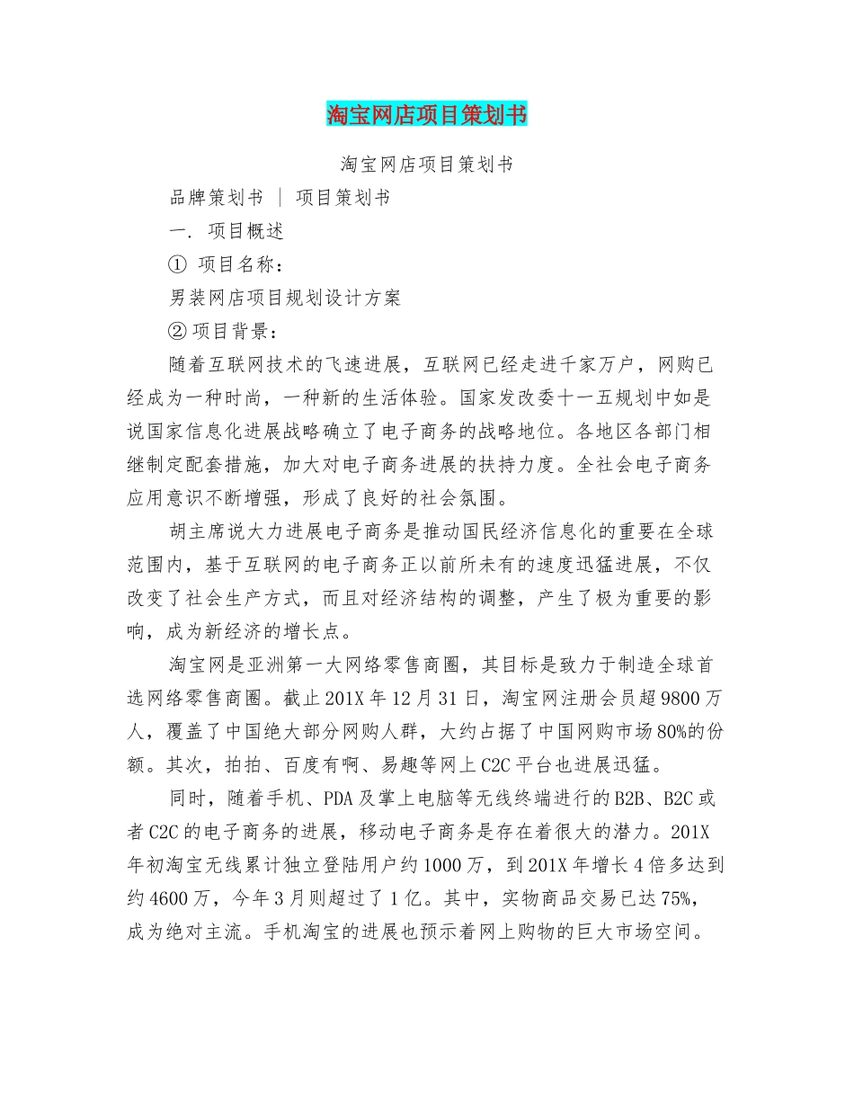淘宝网店项目策划书_第1页