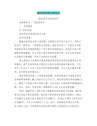 淘宝网店项目策划书