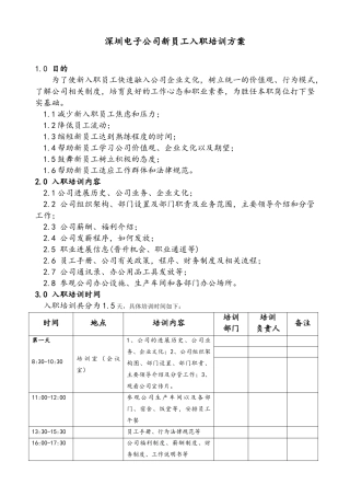 深圳电子公司新员工入职培训方案