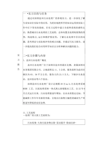 深圳盐田污水处理厂实习报告