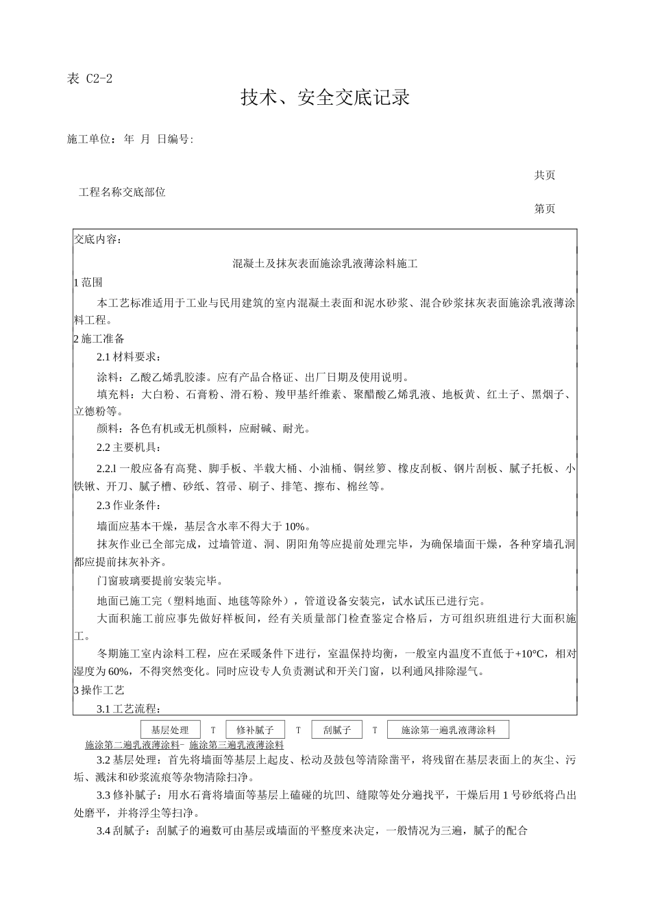 混凝土及抹灰表面施涂乳液薄涂料施工工艺技术交底_第1页