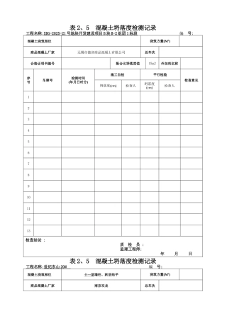 混凝土坍落度检测记录
