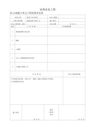 混凝土路面单元工程质量评定表