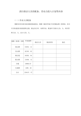 清扫保洁人员的配备、劳动力投入计划等内容
