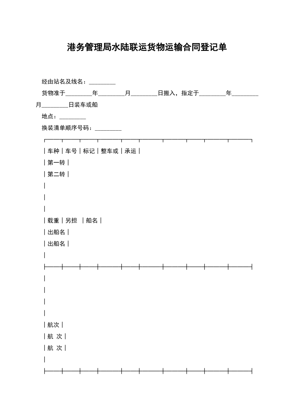 港务管理局水陆联运货物运输合同登记单_第1页