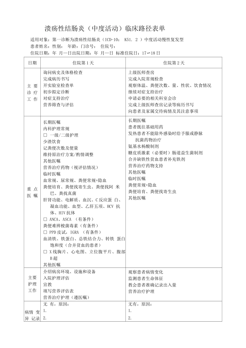 溃疡性结肠炎临床路径表单_第1页