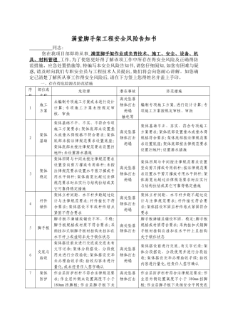 满堂脚手架工程安全风险告知书