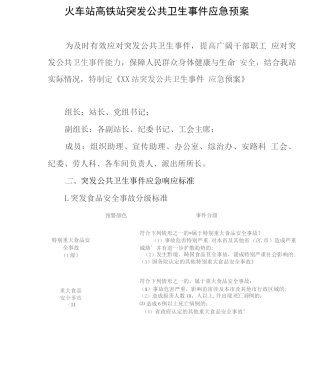 火车站高铁站突发公共卫生事件应急预案