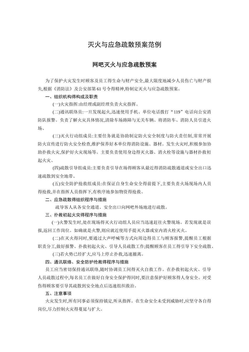 灭火和应急疏散预案范例_第1页