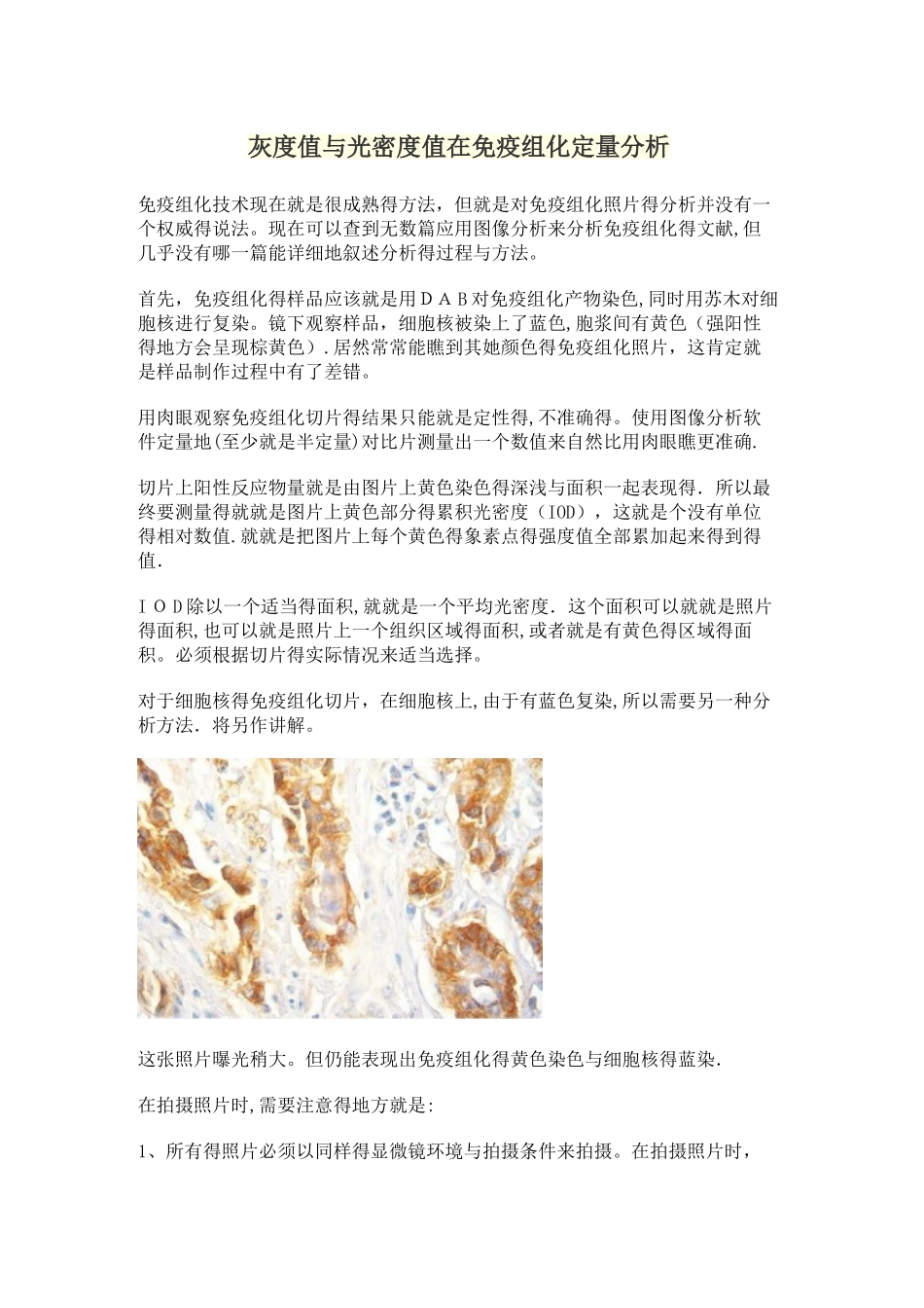 灰度值和光密度值在免疫组化定量分析_第1页