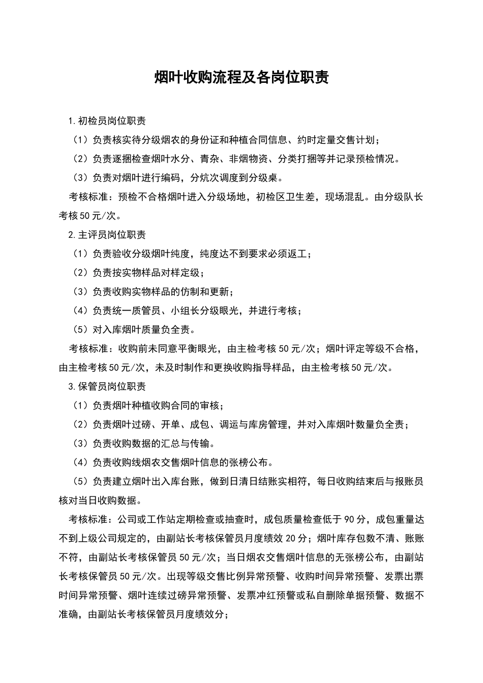 烟叶收购流程及各岗位职责_第1页