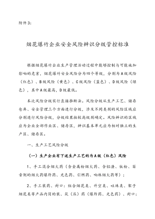 烟花爆竹企业安全风险辩识分级管控标准