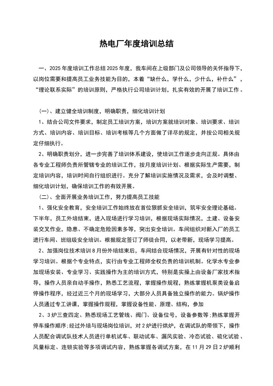 热电厂年度培训总结_第1页