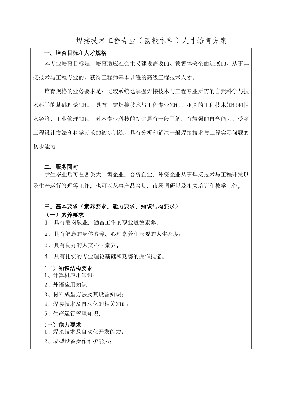 焊接本科人才培养方案及教学计划_第1页