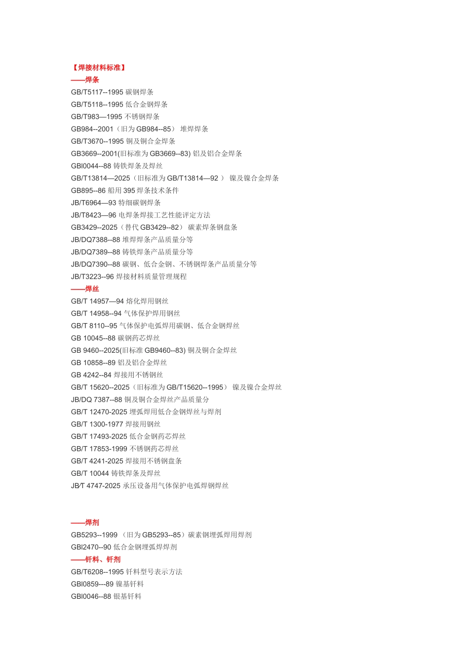 焊接材料标准汇总_第1页