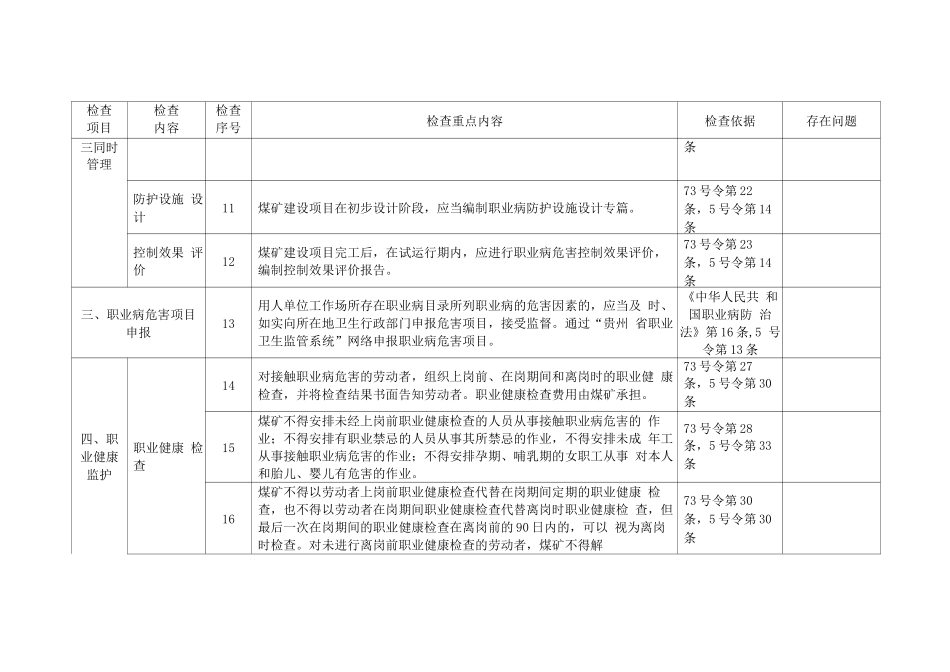 煤矿企业职业病危害防治专项治理检查表_第3页