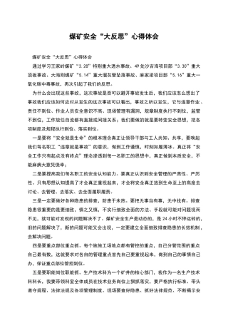 煤矿安全“大反思”心得体会