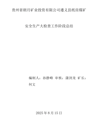 煤矿安全生产大检查专项行动工作总结