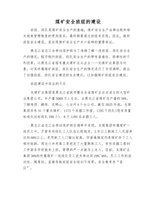 煤矿安全班组的建设